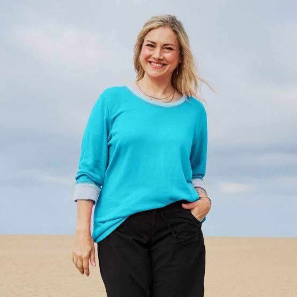 Fresh Produce Sweatshirt Women 1X Blue 3/4 Sleeve French Terry Top 21876